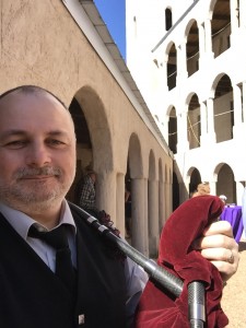 Image of bagpiper at wedding in a castle